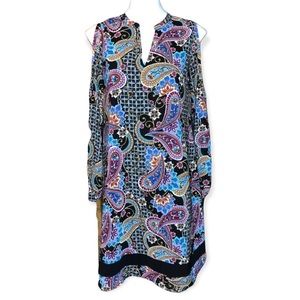 NICOLE MILLER Cold Shoulder Dress Paisley Floral Long V Neck Multicolor Size 6